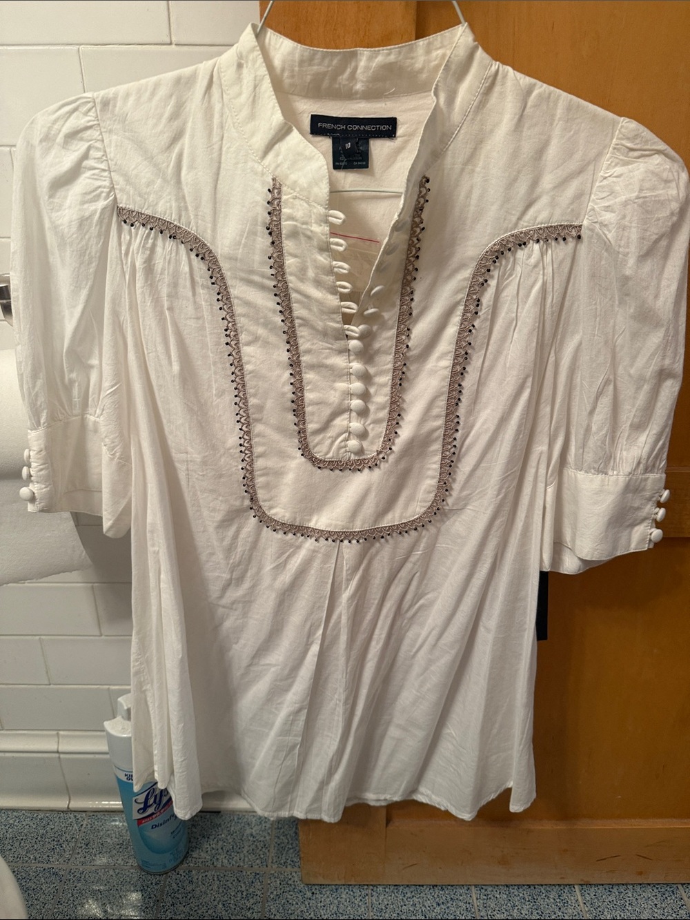 French Connection White Embroidered Button-Front Blouse
